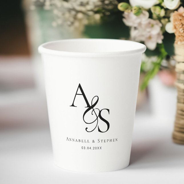 Elegant, Classic, Monogram, Wedding Paper Cups (Elegant, Classic, Monogram, Wedding Paper Cups with your name and date.)