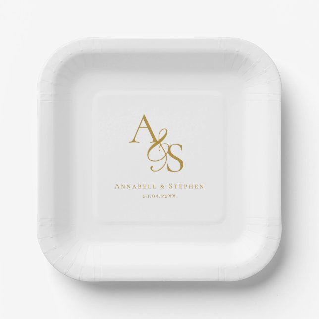 Elegant, Classic, Monogram, Wedding Paper Plate (Front)
