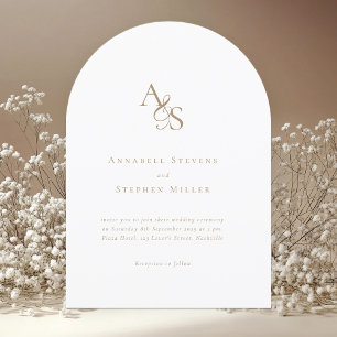Elegant, Classic, Monogram, White, Arch Wedding Invitation