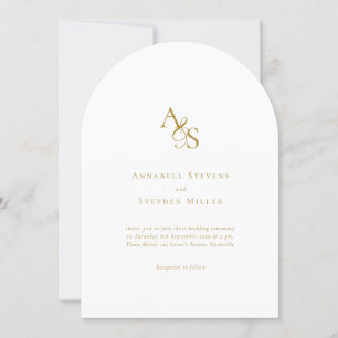 Elegant, Classic, Monogram, White, Arch Wedding Invitation