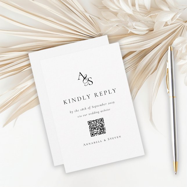 Elegant, Classic, Monogram, White, QR-Code RSVP (Creator Uploaded)