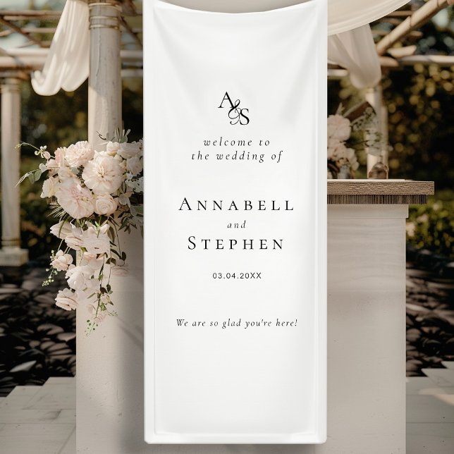 Elegant, Classic, Monogram, White, Wedding Banner (Elegant, Classic, Monogram, White, Wedding Banner with your Name & Date.)