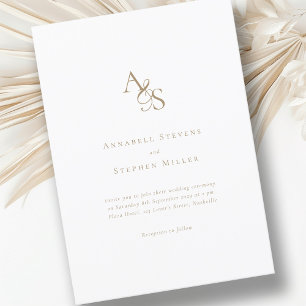 Elegant, Classic, Monogram, White, Wedding Invitation