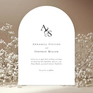 Elegant, Classic, Monogram, White, Wedding Invitation