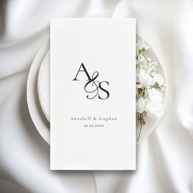 Elegant, Classic, Monogram, White, Wedding Napkin (Elegant, Classic, Monogram, Wedding Paper Guest Towels, Napkins. White+BLACK)