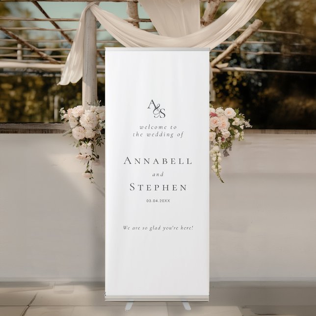 Elegant, Classic, Monogram, White, Wedding Retractable Banner (Elegant, Classic, Monogram, White, Wedding Retractable Banner.)