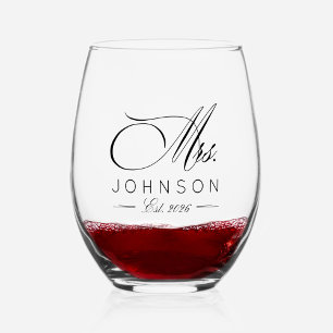 Elegant Classic Mr & Mrs Wedding  Stemless Wine Glass
