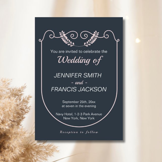 Elegant Classic Navy and Blush Wedding  Invitation (Navy and Blush Wedding.
Elegant classic design wedding invitation )