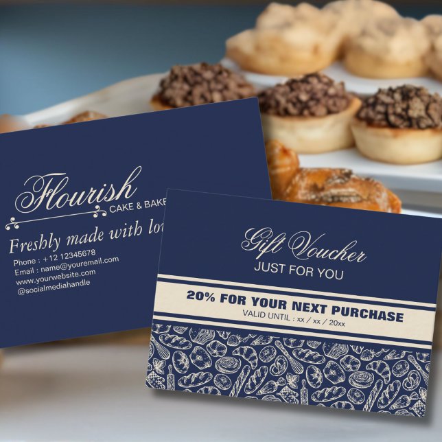 Elegant Classic Navy Blue Bakery Discount Card (Creator Uploaded)