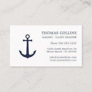 Elegant Classic Navy Blue Nautical Anchor Logo Business Card