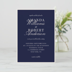 Elegant Classic Navy Blue Old Money Wedding Invitation