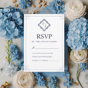 Elegant Classic Navy Blue Wedding RSVP Card