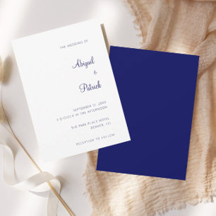 Elegant Classic Navy Blue & White Wedding Invitation