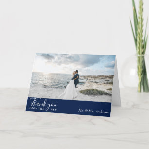 Elegant Classic Navy Photo Wedding Thank You Card