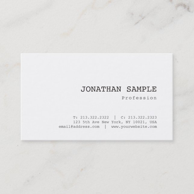 Elegant Classic Nostalgic Look Plain Pretty Trendy Business Card (Front)