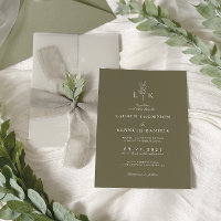 Elegant Classic Olive Green Leaf Monogram Wedding