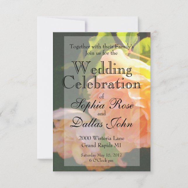 Elegant classic orange peach roses floral invitation (Front)