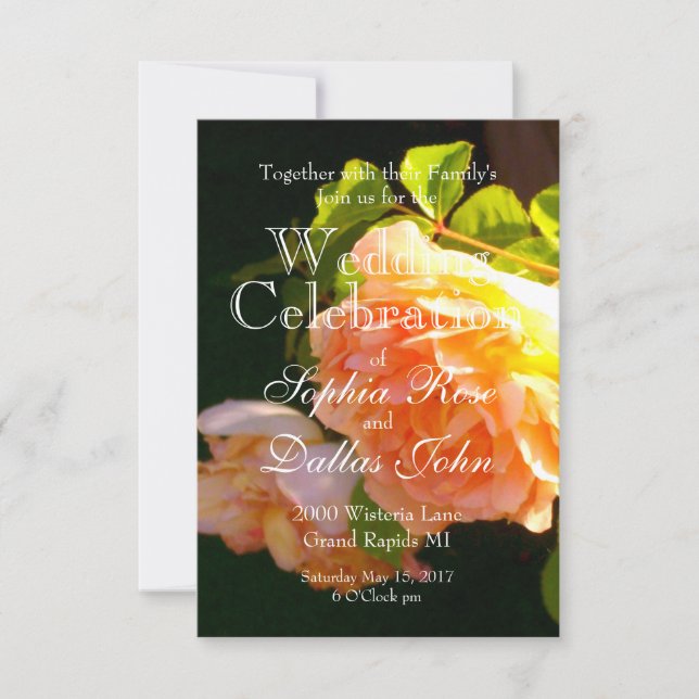 Elegant classic orange peach roses floral invitation (Front)