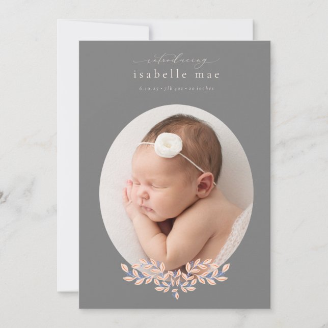 Elegant Classic Oval Photo Birth Announcement (Front)