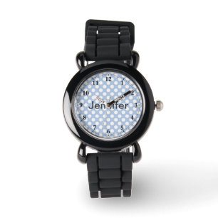 Elegant, classic pastel blue & white polka dots watch