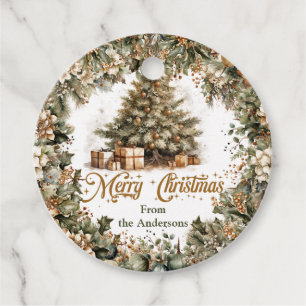 Elegant classic pastel green gold Christmas tree Favour Tags