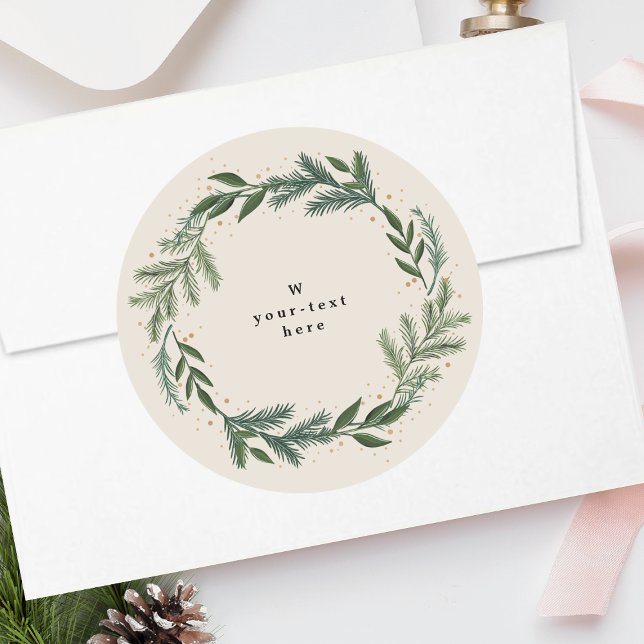 Elegant Classic Pine Wreath Christmas Holiday Classic Round Sticker (Creator Uploaded)