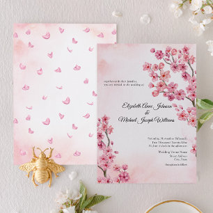 Elegant Classic Pink Cherry Blossom Floral Wedding Invitation