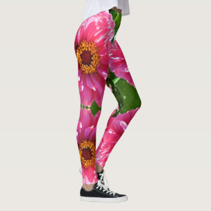 Elegant classic pink floral flower mum daisy leggings