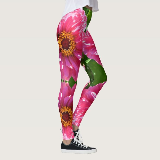 Elegant classic pink floral flower mum daisy leggings (Right)