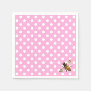 Elegant classic pink polka-dot pattern honey bee napkin