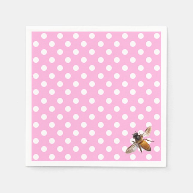 Elegant classic pink polka-dot pattern honey bee napkin (Front)