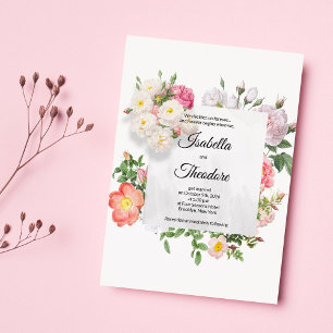 Elegant classic pink white flower frame Wedding Invitation