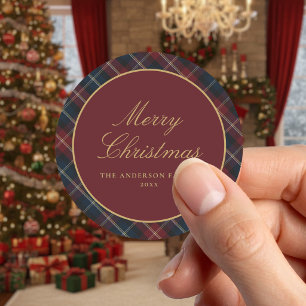 Elegant Classic Plaid Christmas Round Sticker