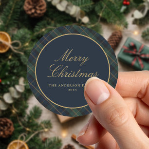 Elegant Classic Plaid Christmas Round Sticker