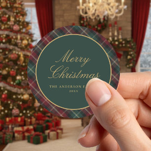 Elegant Classic Plaid Christmas Round Sticker
