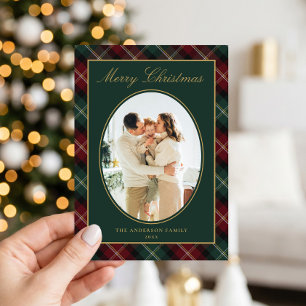 Elegant Classic Plaid Family Photo Christmas Holiday Card