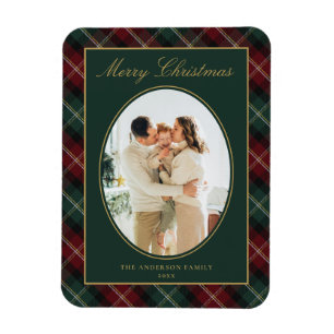 Elegant Classic Plaid Family Photo Christmas Magnet