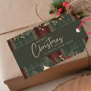 Elegant Classic Plaid Poinsettia Gold To From Gift Tags