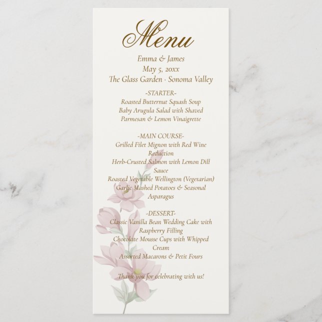 Elegant Classic Purple Florals Wedding Menu (Front)