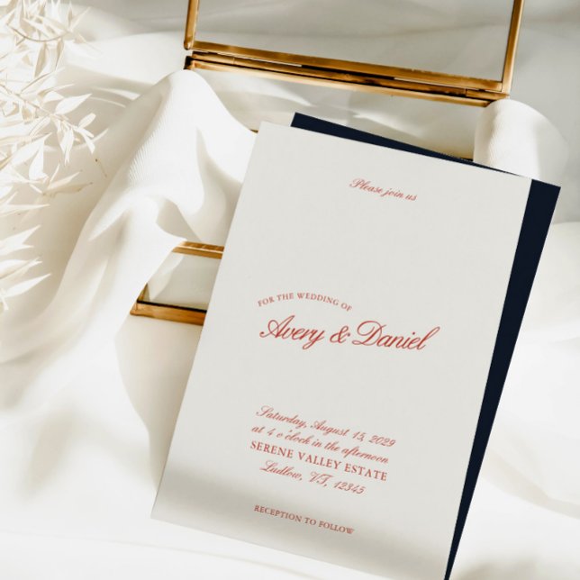 Elegant Classic Red & Deep Blue Wedding Invitation (Elegant Classic Red & Deep Blue Wedding Invitation)