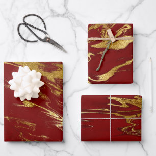 Elegant classic red & gold marble look wrapping paper sheet