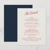 Elegant Classic Red & Ivory Wedding Details Card