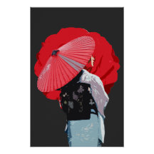 Elegant Classic Red Japanese Geisha Art