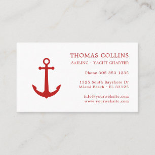 Elegant Classic Red Nautical Anchor Logo Business Card