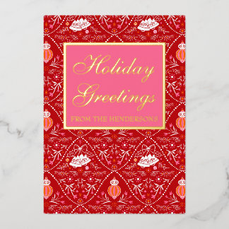 Elegant classic red pink foil holiday card