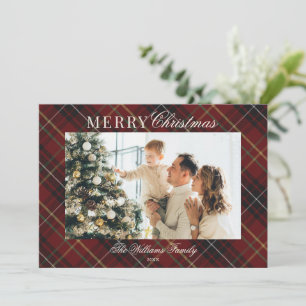 Elegant Classic Red Plaid 1 Photo Christmas Holiday Card