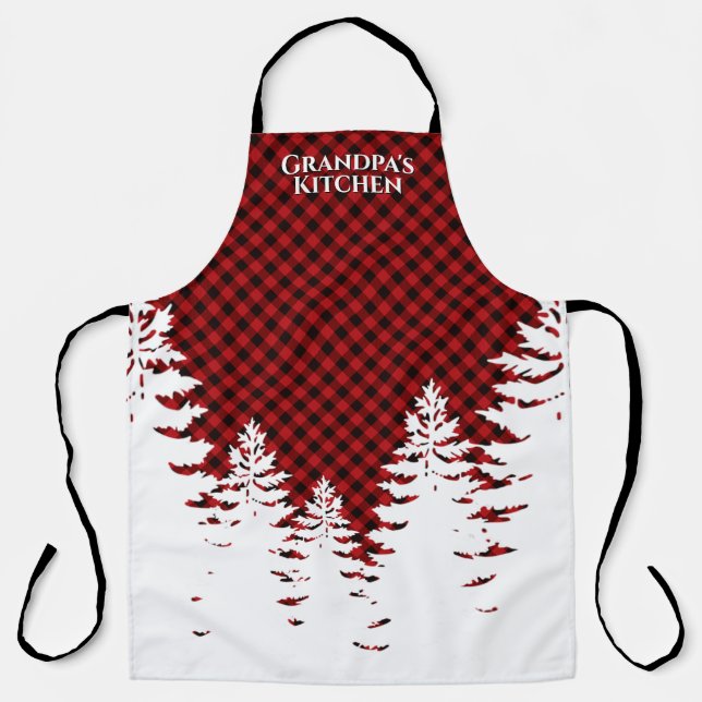 Elegant classic Red Plaid Christmas evergreens Apron (Front)