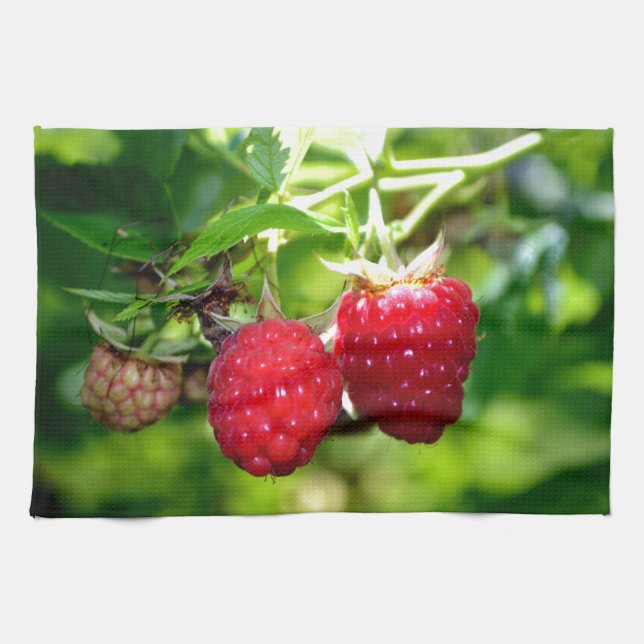 Elegant classic red Raspberries Tea Towel (Horizontal)