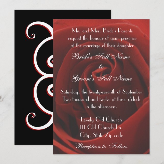 Elegant Classic Red Rose Wedding Invitation (Front/Back)