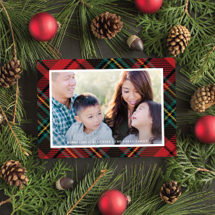 Elegant Classic Red Tartan Christmas Frame Photo Holiday Card